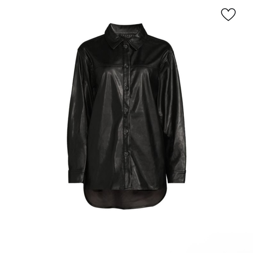 LAUNDRY BY SHELLI SEGAL Black Faux Leather Shirt Jacket M NWOT
